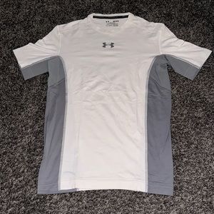 Under Armour grey and white compression short sleeve shirt